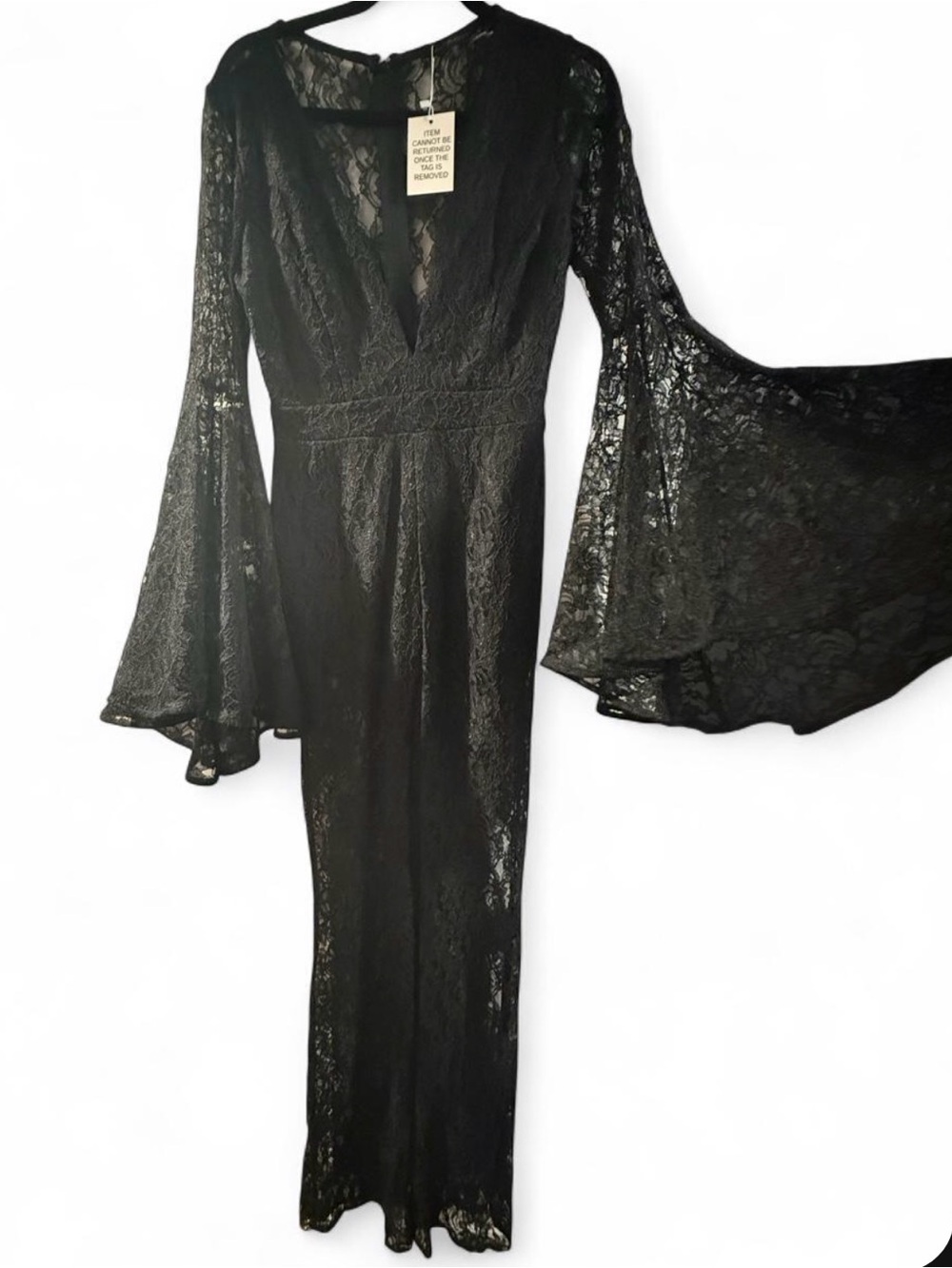 Black Lace jumpsuit with Dramatic Bell Sleeves